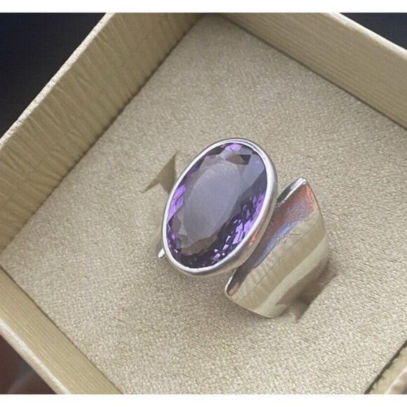 Amethyst 925 Silver Ring Bold Asymmetrical Oval Gem Quality  Sz 8.5 9.7 g Unisex - Picture 15 of 15